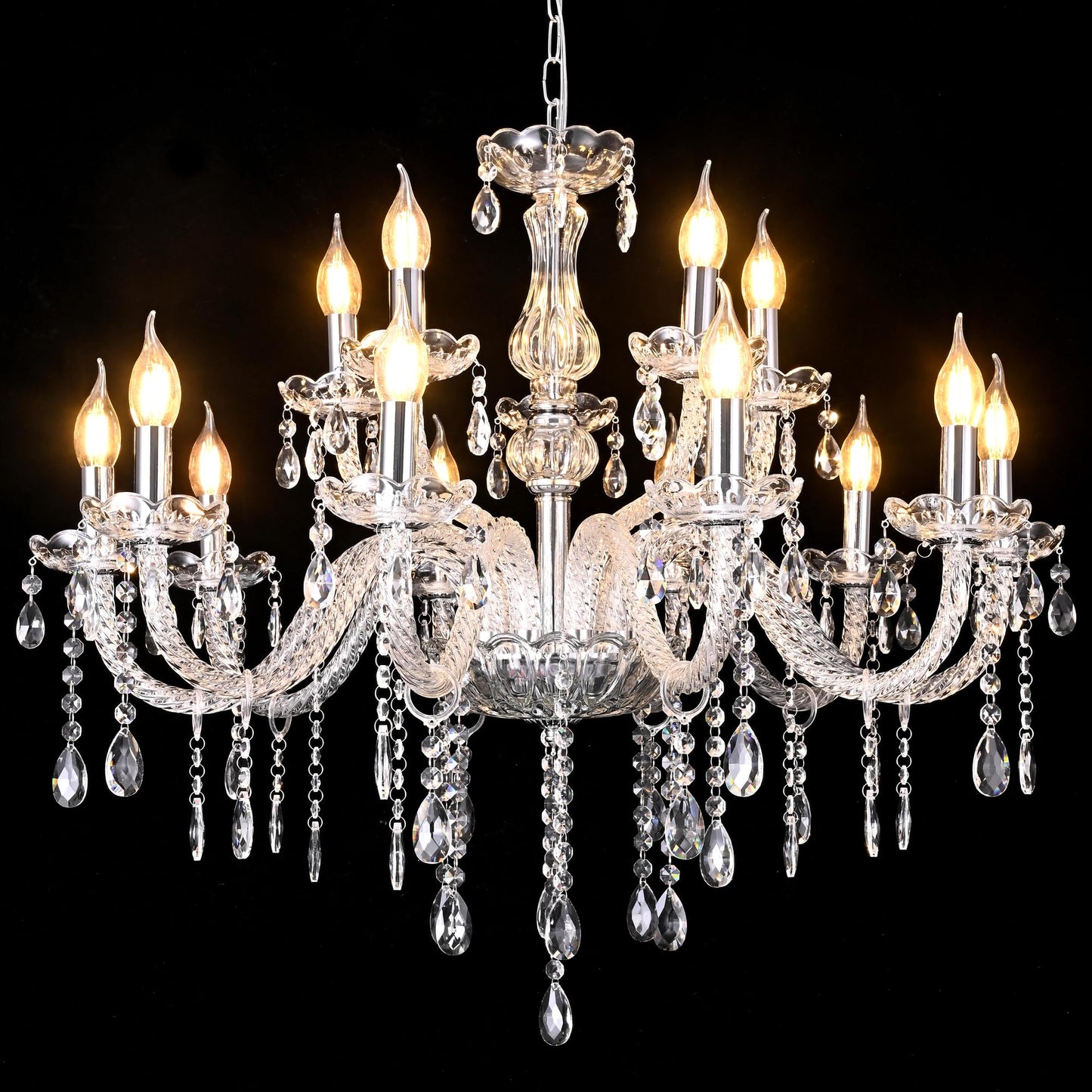 MALOSA Large Clear Crystal Chandeliers,30.7" Large Chandelier for Dining Room,Living Room,Bedroom,Hallway,High Ceilings Wedding Party 15 Lights