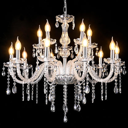 MALOSA Large Clear Crystal Chandeliers,30.7" Large Chandelier for Dining Room,Living Room,Bedroom,Hallway,High Ceilings Wedding Party 15 Lights