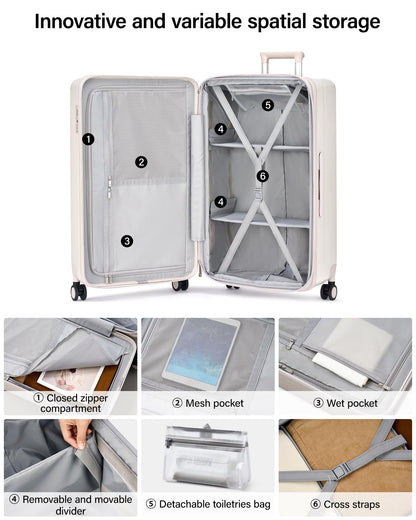 Hanke 24 Inch Plus Expandable Luggage Large Suitcases with Wheels, Medium Checked Luggage Hard Shell Suitcases, PC Trunk Luggage Extra Large Suitcase with Lock for Women Men(Ivory White)