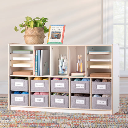 Guidecraft EdQ Shelves and 10 Bin Storage Unit- White: Display Shelf Storage Organizer for Home, School and Office; Wooden Book Cubby and Toy Shelf