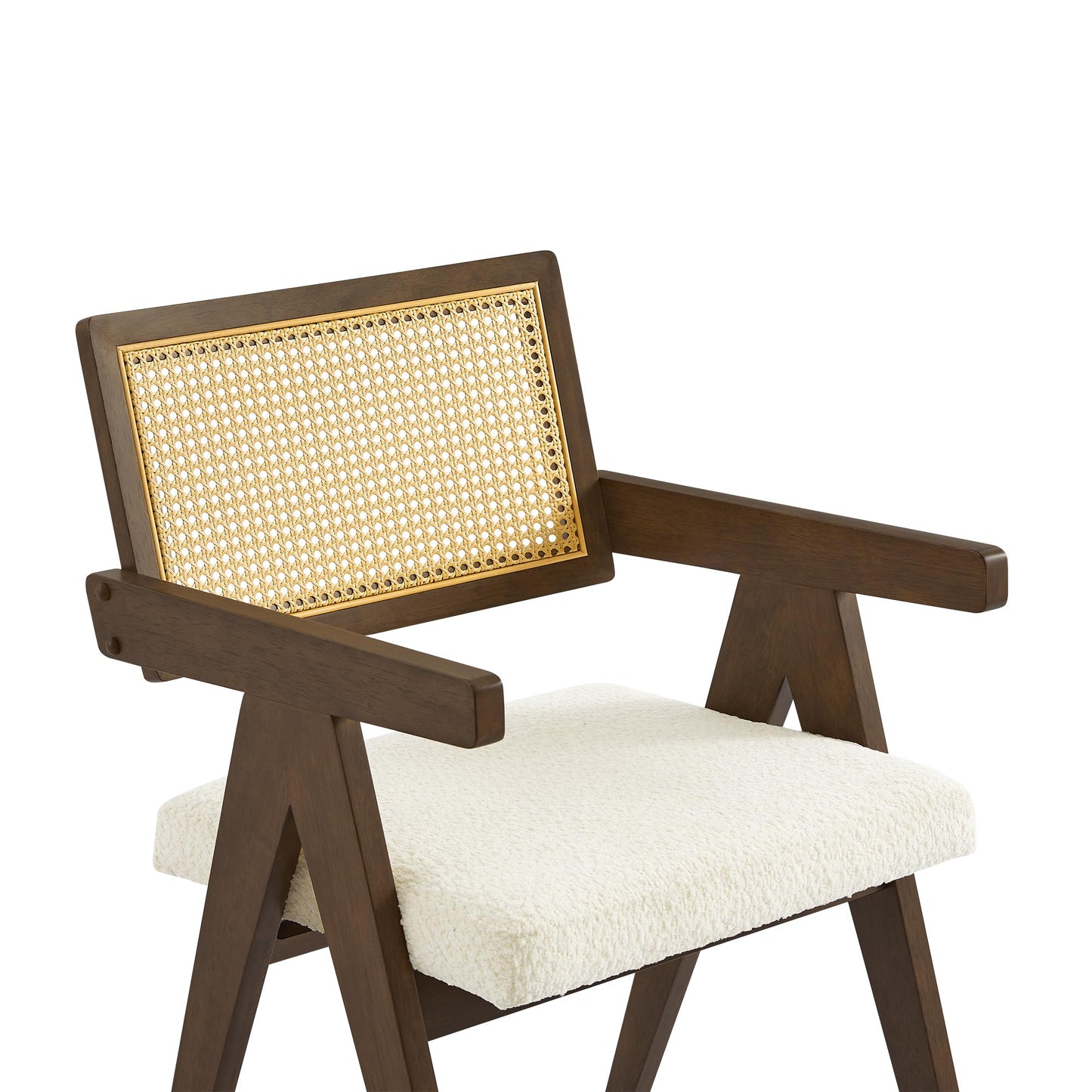 CHITA Rattan Dining Chairs Set of 4, Modern Dining Chair with 2.8inch Cushion, Rubberwood Frame Accent Chairs for Dining Room/Kitchen/Living Room, Walnut