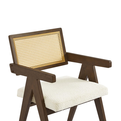 CHITA Rattan Dining Chairs Set of 4, Modern Dining Chair with 2.8inch Cushion, Rubberwood Frame Accent Chairs for Dining Room/Kitchen/Living Room, Walnut