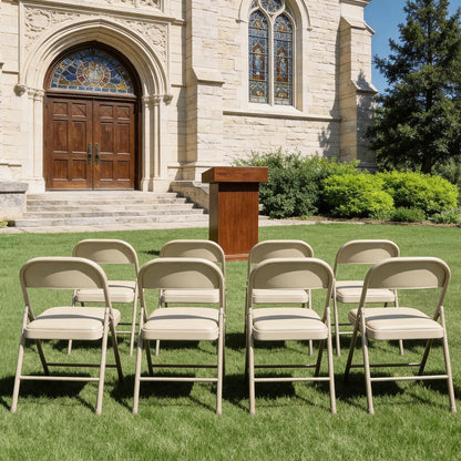 Folding Chairs 12 Pack, PU Leather Padded Folding Chairs for Outside and Indoor, Heavy Duty Portable Foldable Metal Commercial Seat for Home Office, Dorm, Party, Backyard, Lawn, Patio, Khaki