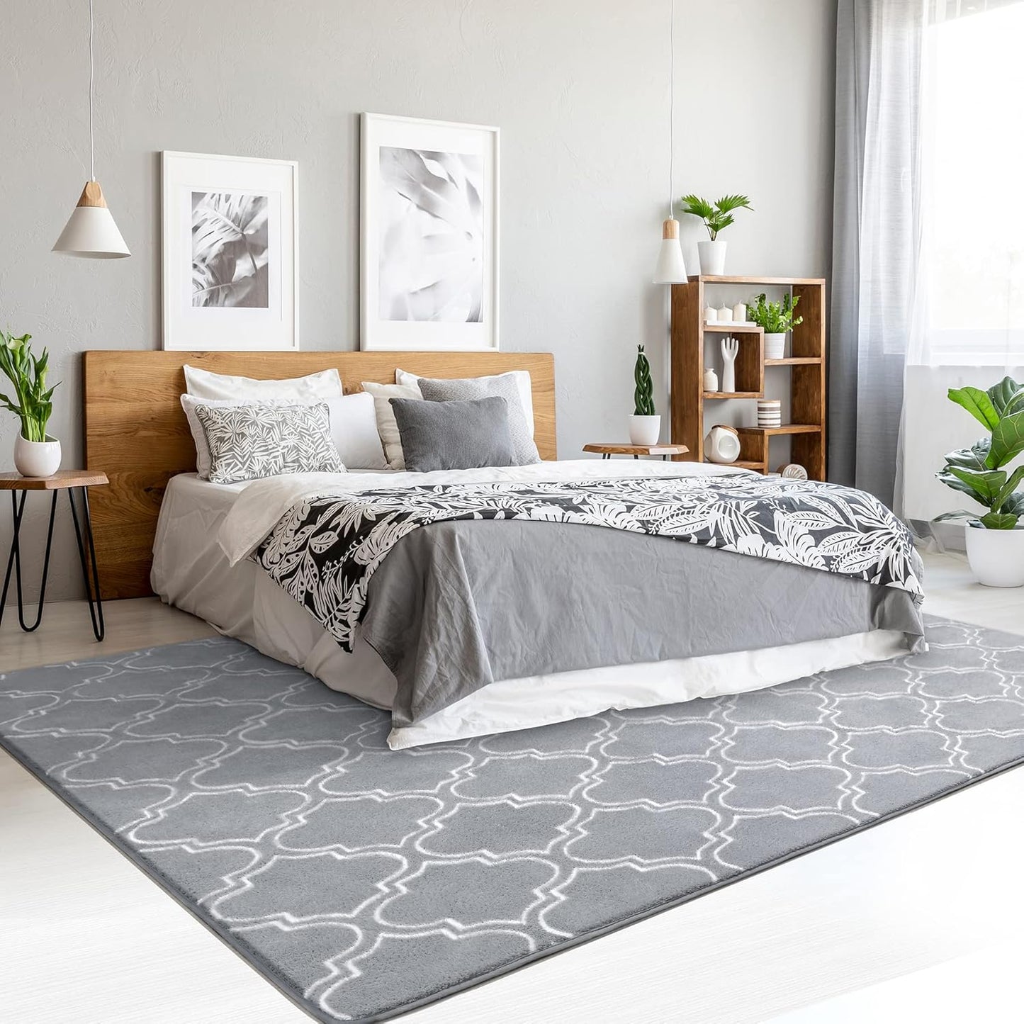 4x6 Chicrug Shag Geometric Modern Area Rug for Bedroom, Feet Memory Foam Indoor Carpet, Fluffy Rug for Living Room