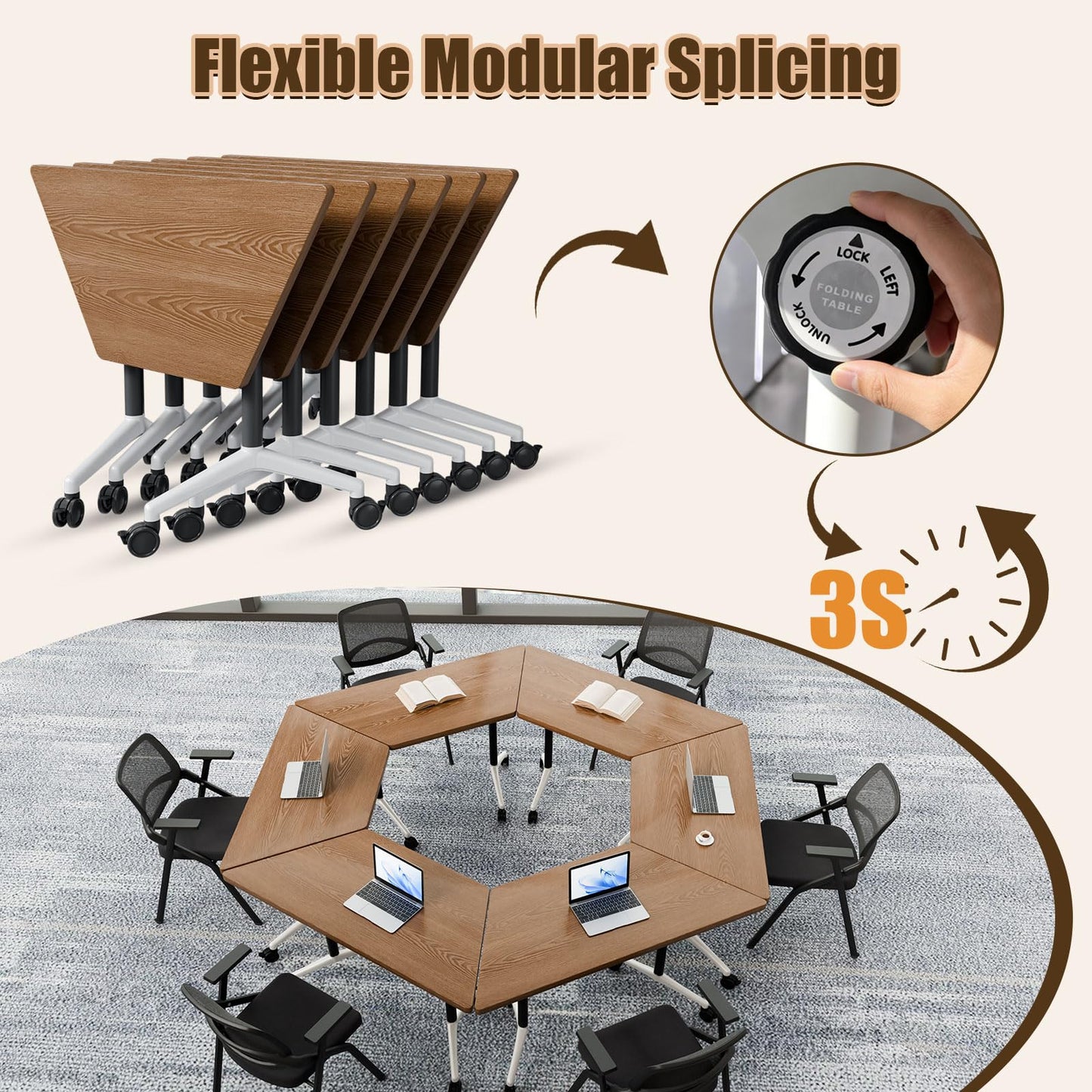 Folding Conference Table,Mobile Conference Room Tables with Wheels,47.2In Modern Seminar Tables,Flip Top Training Table for Office Classroom,Space-Saving Design