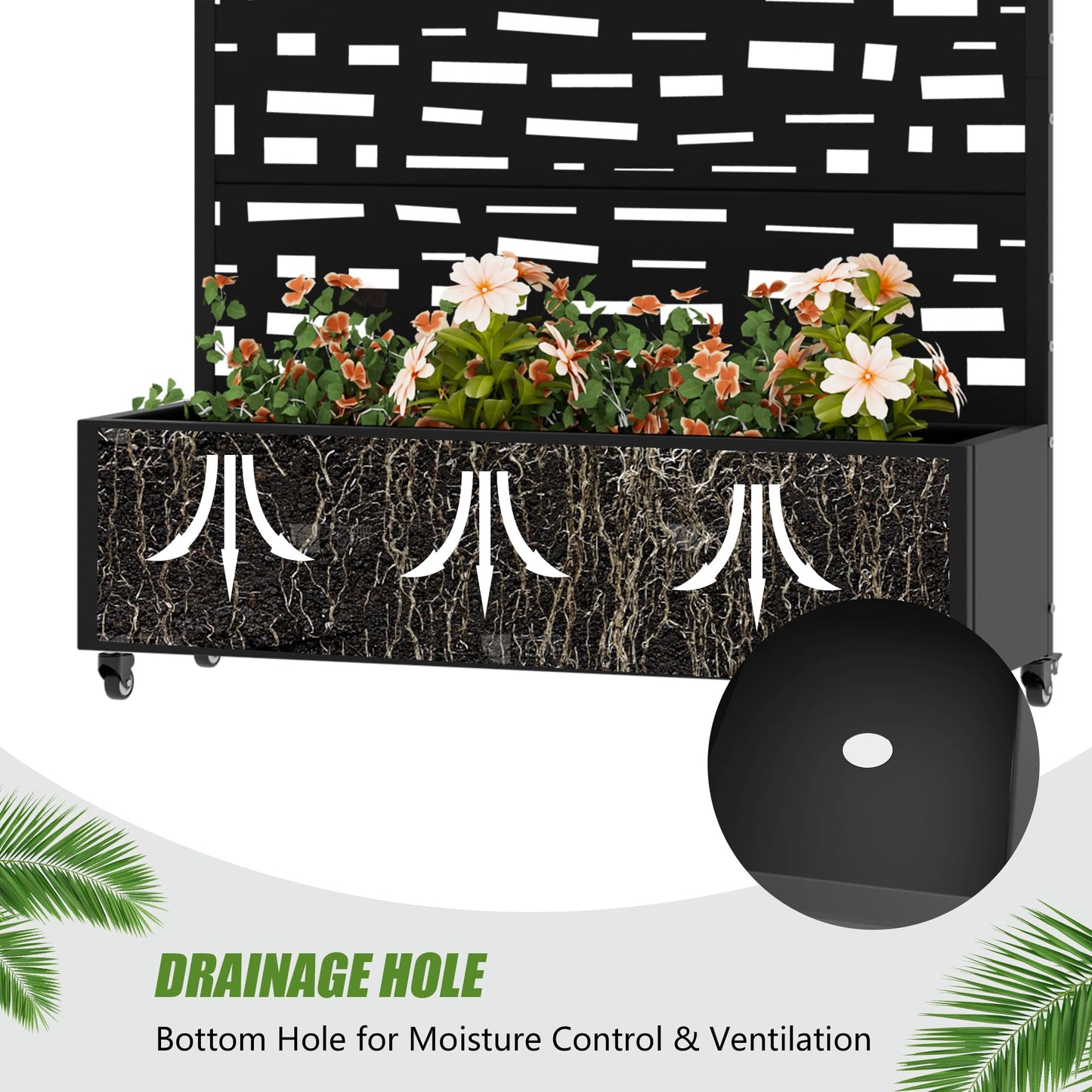 Wooakway 72" H Raised Garden Bed with Trellis and Wheels, Metal Privacy Screen Outdoor Planter Box for Patio, Backyard & Balcony, Large Capacity Mobile Vertical Planter for Climbing Plants, Black