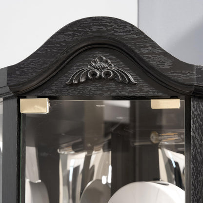 KEIKI 72" Corner Glass Display Cabinet with Adjustable Shelves, for Collectibles, Storage Curio Cabinet with Arched Floral Carving Decoration, 6-Tier Showcase Display Case, for Living Room, Black