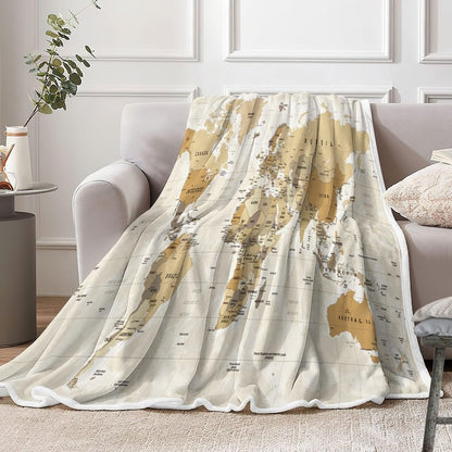 VeiVian World Map Fleece Throw Blanket For Couch, Sofa, Vintage Topography Educational College Kids Children Bed Travel Camping Blanket, Geographical Map Throw, 50X60in