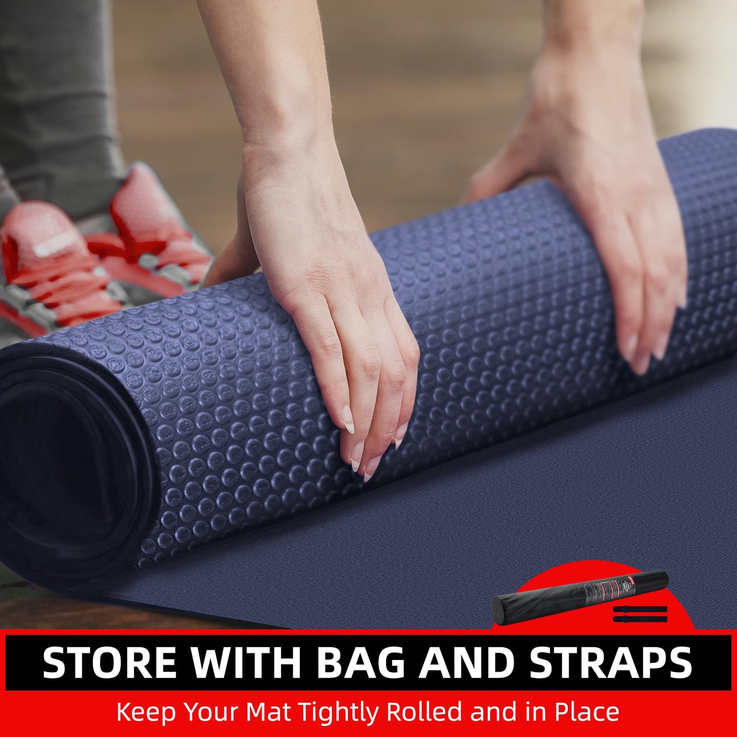 Large Exercise Mat for Home Workout,12‘x6’/10'x6'/9'x6'/8'x6'/7'x5'/6'x4' (7mm) Extra Thick Workout Mat, High-Density Gym Mat for Cardio, Jump Rope, MMA, Weights (Shoe-Friendly)