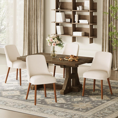 MALOL Dining Room Chair Set of 4, Upholstered Kitchen Chairs with Wood Legs, High-Back Padded Dining Chairs for Dining Room/Restaurant/Cafe, Beige