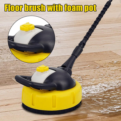 Patio Cleaner Attachment for Karcher, Dia28cm Rotating High Pressure Washer with 47cm Long Handle, for K2-K7 High Pressure Surfaces Cleaner, Rotating Jets Cleaning Nozzle, for Paving, Yards (With pot)