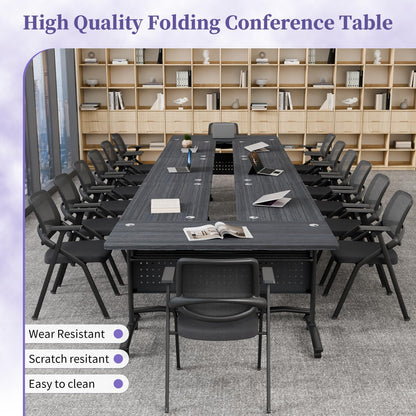 JNMDLAKO Folding Conference Room Table for 6-12 Person, Modular Mobile Large Flip-Top Training Table with Locking Wheels, Modern Rectangular Seminar Meeting Tables for Office (6, Black, 61in)