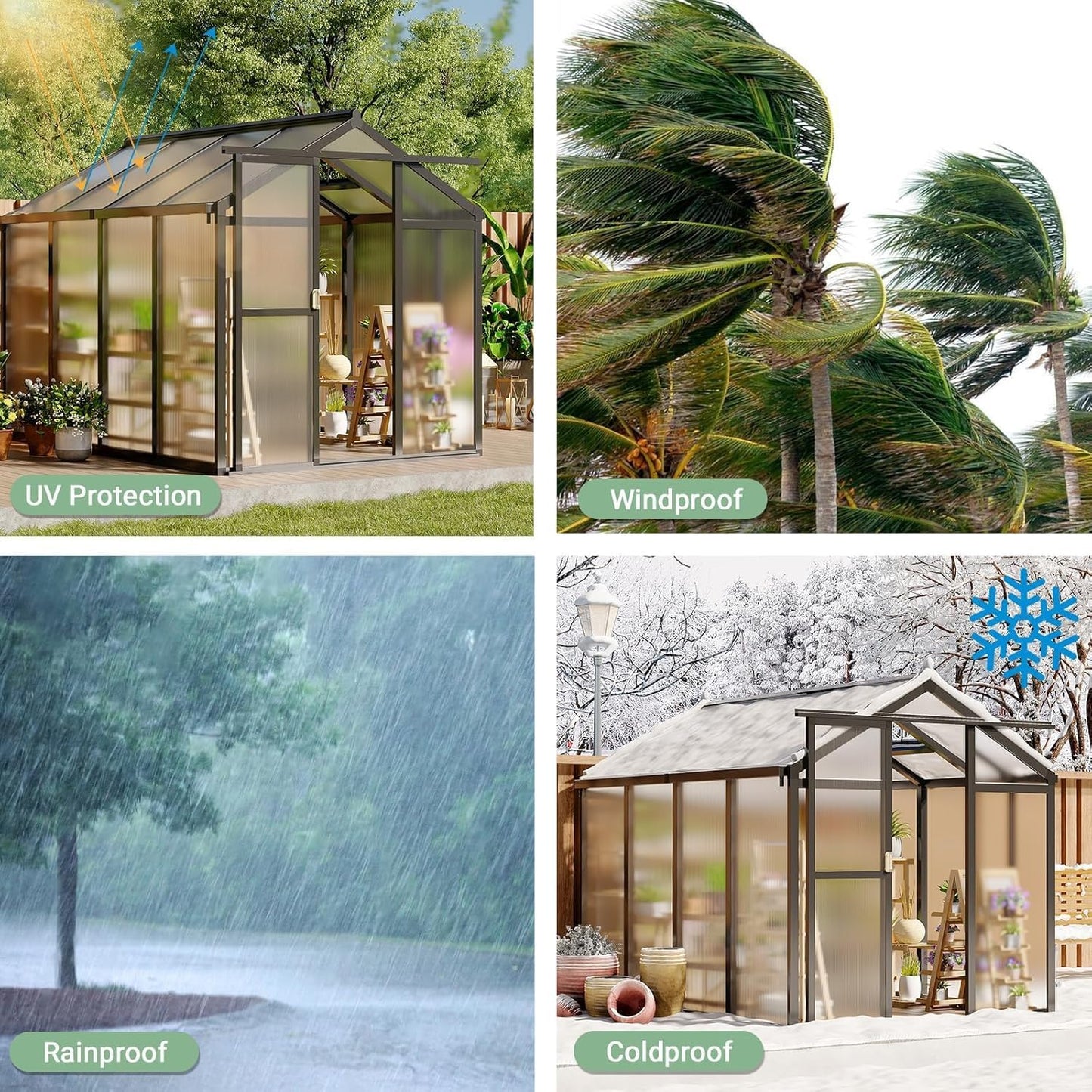 Greenhouse, 6x8 Ft Outdoor Greenhouses, Greenhouse Kit, Portablee Greenhouses with Ground Nails and Vent Windows, Sliding Lockable Door, Polycarbonate Green Houses for Outside Garden Backyard, Black