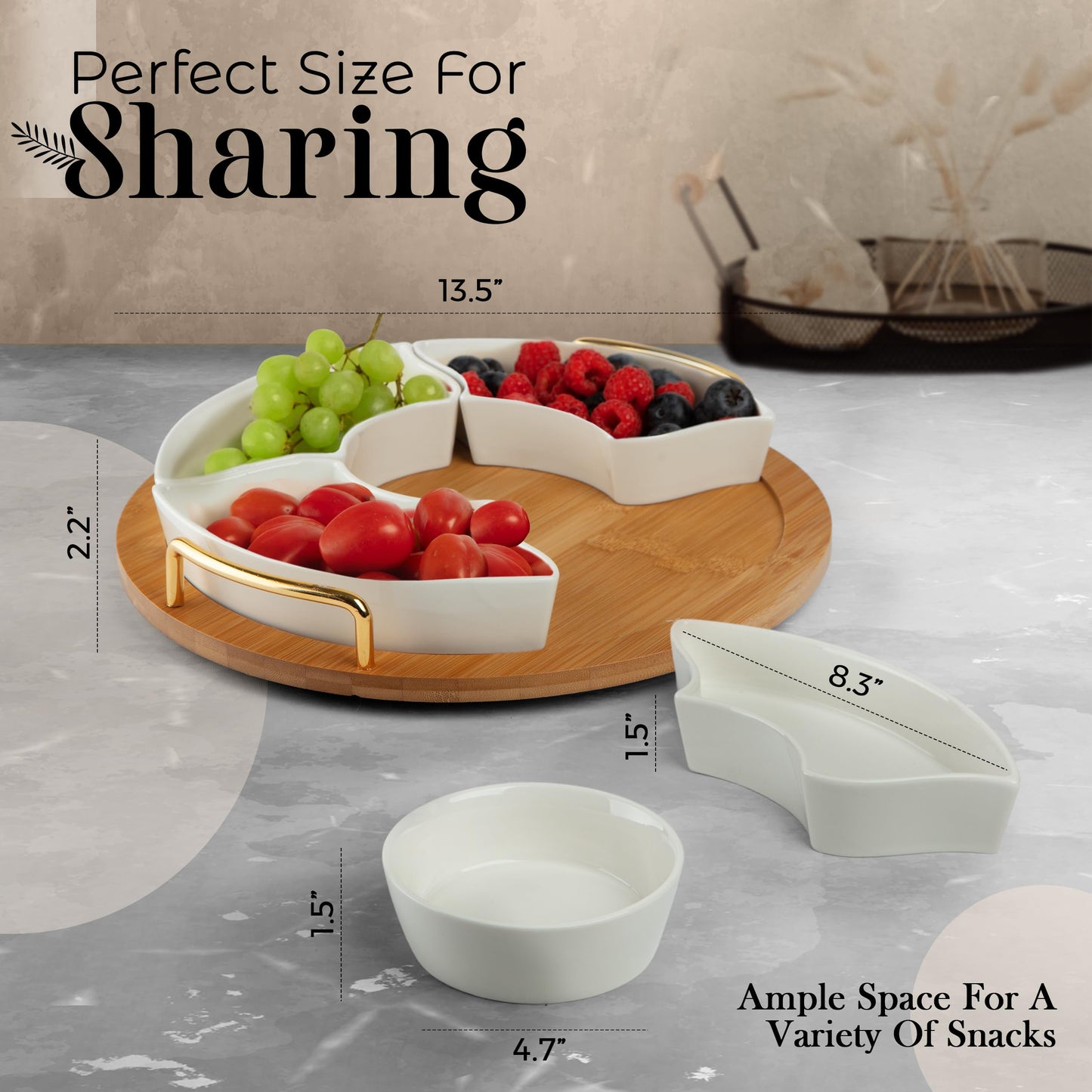 Chip and Dip Serving Set, 13.5" Serving Platters and Trays, Appetizer Serving Tray, Divided Serving Tray, Party Serving Relish Trays and Platters, Lazy Susan Taco Bar, Lazy Susan Serving Platter