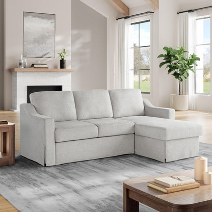 Serta Hawthorne 89.8" Slipcovered Convertible Sleeper Sofa Chaise, Queen Size, Dreamcoil Comfort, Reversible Storage Chaise, Polyester Tweed Fabric, Linen