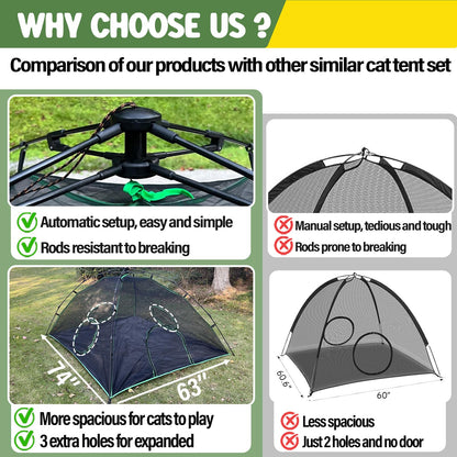 Pawtenda 6-in-1 Cat Tents for Outside, Portable Outdoor Cat Enclosures for Indoor Cats, Pet Play Cage with Tunnels for Outside, Outdoor Catio, Pet Playpen Including 3 Tents and 3 Tunnels