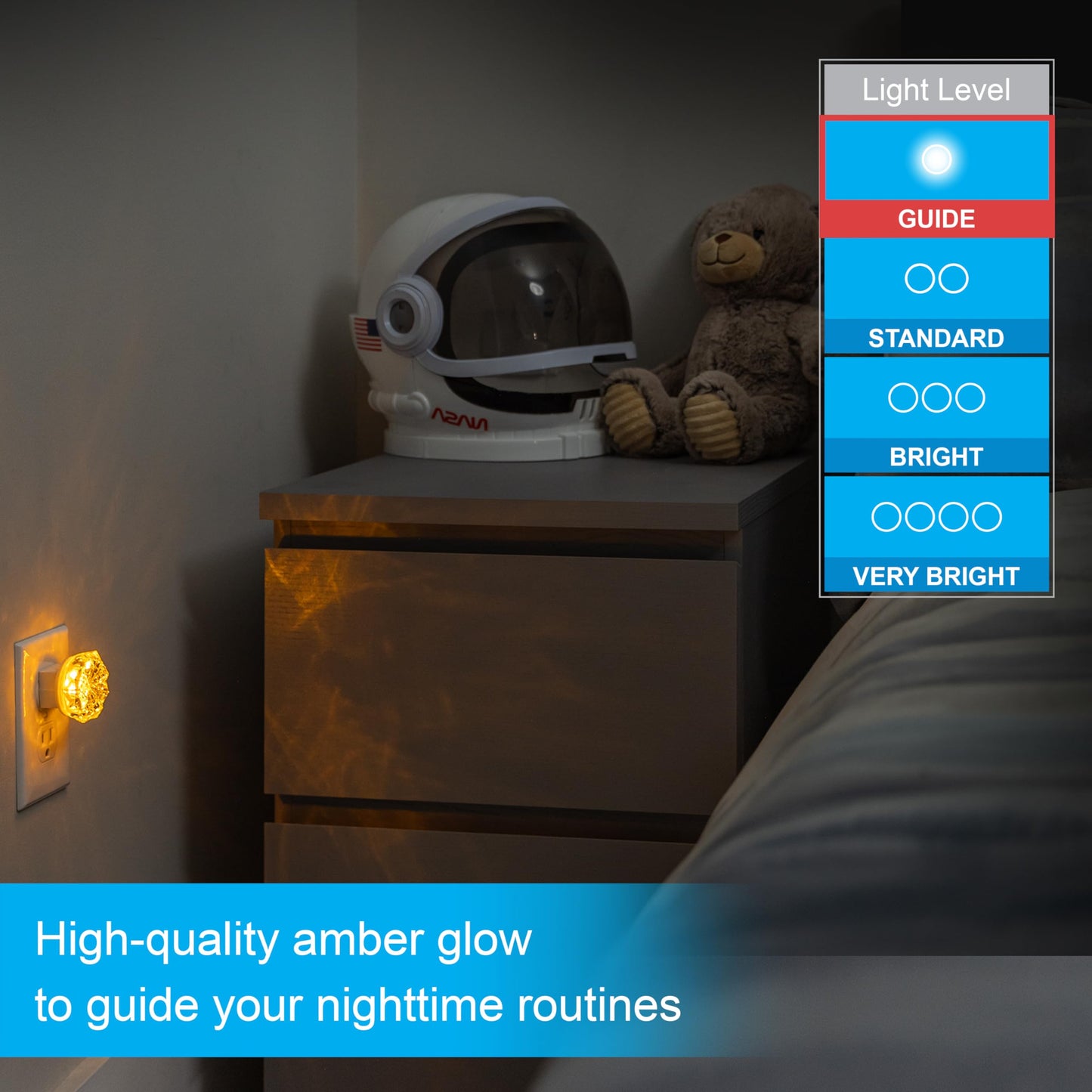 GE SleepLite Jewel LED Night Light, Plug-in, Always on, Amber, UL-Certified, Energy Efficient, Ideal Nightlight for Bedroom, Bathroom, Nursery, Hallway, Kitchen, 11286, 2 Pack