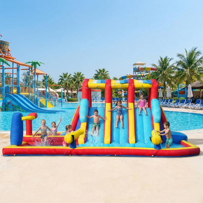 14.3FT Oxford Inflatable Water Slide Family Version Water Park Built in Reservoir Slide Sprinkler Rock Climbing Summer Carnival Pool Party Easy Setup & Storage（Include Blower）