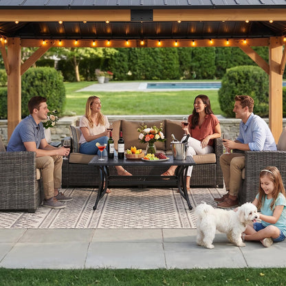 StarEcho 10X12 FT Cedar Wood Hardtop Gazebo, Heavy Duty Wooden Frame Gazebo with Metal Roof, Outdoor Patio Canopy for Backyard, Deck, Lawn & Garden