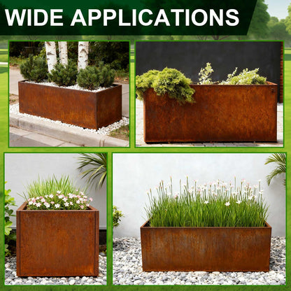 RimCereal Extra Large Steel Trough Planter Box for Outdoor 20" x 46" x 20" Heavy-Duty Raised Garden Bed for Tall Plants Privacy Screening & Modern Landscape Design Commercial