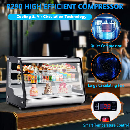 6.5 Cu.ft Commercial Countertop Refrigerators Display Case, Stainless Steel Beverage Refrigerator with LED Lighting, Auto Defrost, Adjustable Shelves, Rear Sliding Door for Cafe, Restaurant, Bakery