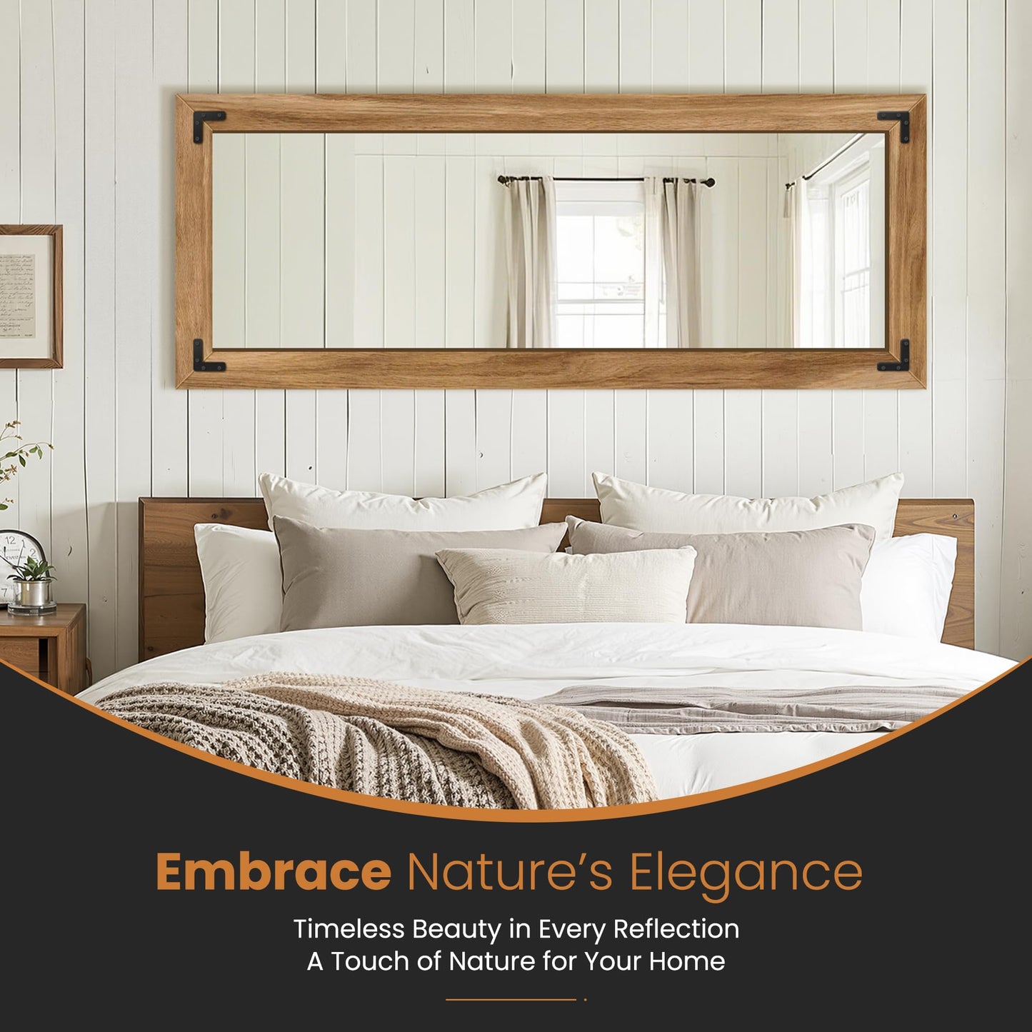 TRAHOME Full Length Mirror with Wooden Frame, 56"X22" Solid Wood Standing Floor Mirror for Farmhouse, Bathroom, Bedroom Decor, Hanging or Leaning Wall-Mounted