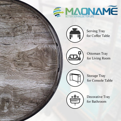 13" MAONAME Round Decorative Tray, Plastic Tray with Handles, Coffee Table Trays, Serving Trays for Ottoman, Bathroom