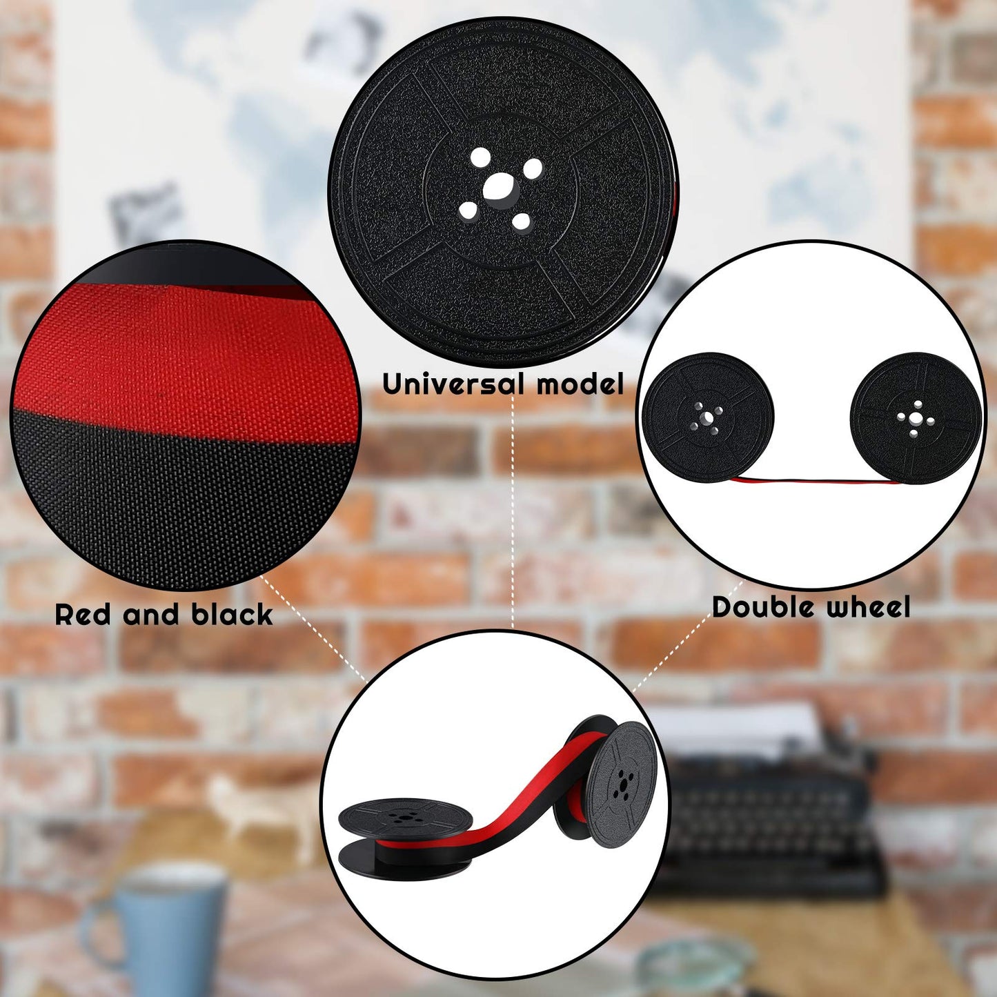 Tenare 4 Pairs Universal Typewriter Ribbon Twin Spool Ribbon Twin Spool Replacement Pack for Most Typewriter (Red,Black)