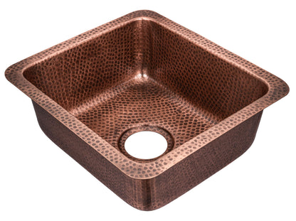 Monarch Abode Kitchen & Bar Sink – 17-inch Highball Dual Mount Drop in Kitchen Sink, Hand Hammered Pure Copper Sinks, Drop in Bar Sinks or Undermount, Deep Single Rectangular Bowl