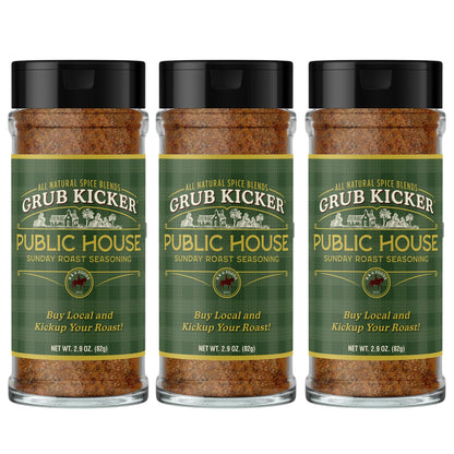 Grub Kicker Public House Sunday Roast Seasoning - 2.9 oz Bottle - Prime Rib, Pot Roast, and Beef Tenderloin Spice Rub - Perfect for Slow Cooker Meals and Savory Dishes - 3 Pack