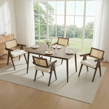 CHITA Rattan Dining Chairs Set of 4, Modern Dining Chair with 2.8inch Cushion, Rubberwood Frame Accent Chairs for Dining Room/Kitchen/Living Room, Walnut