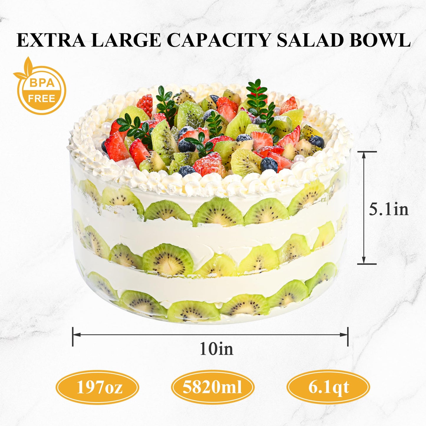 Soumeclu Glass Trifle Bowl with Airtight Lid, 197oz Large Salad Bowl, Glass Serving Bowl for Popcorn, Cake, Salad, Fruit, Baking, Dessert and Party Diy, BPA Free, Oven, Dishwasher Safe