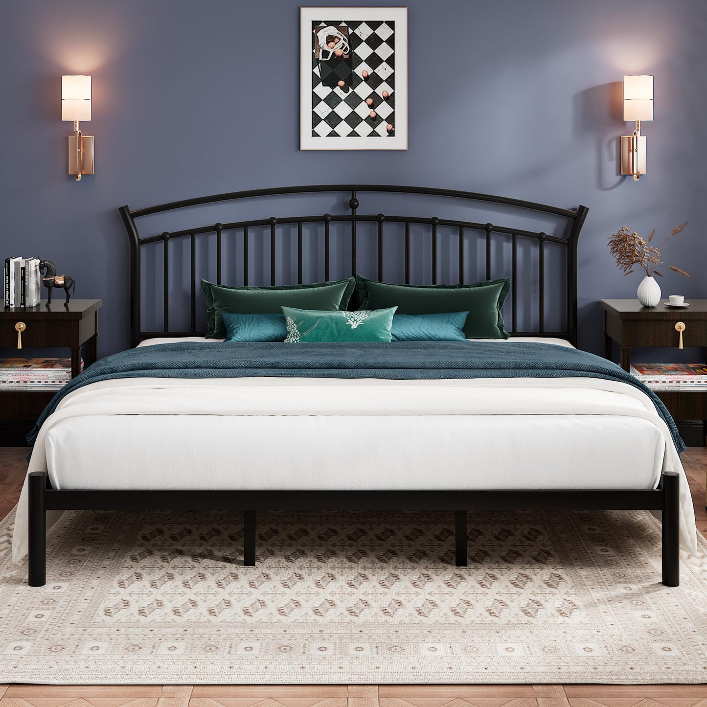 Einhomn King Size Bed Frame, Classic Black Metal Bed Frame with 12" Under-Bed Storage, Heavy Duty Steel Slat Support, Noise-Free, No Box Spring Needed, Easy Assembly