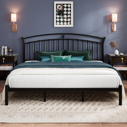 Einhomn King Size Bed Frame, Classic Black Metal Bed Frame with 12" Under-Bed Storage, Heavy Duty Steel Slat Support, Noise-Free, No Box Spring Needed, Easy Assembly