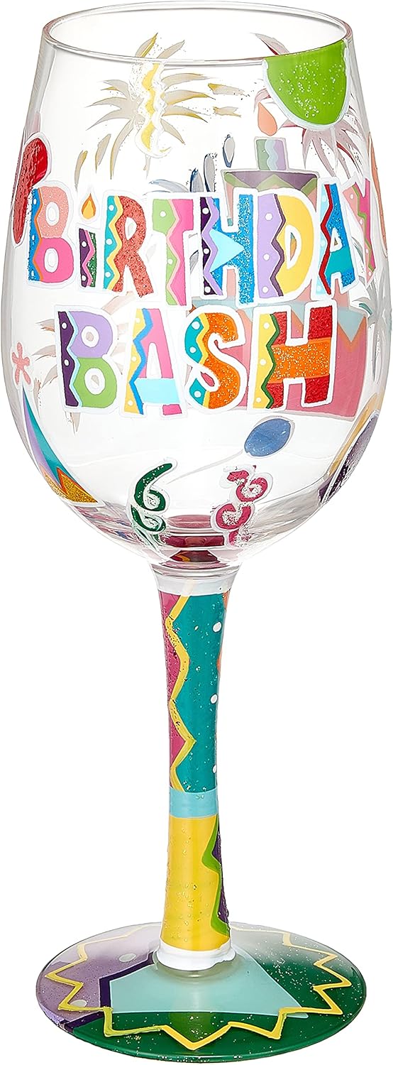 Designs by Lolita “Birthday Bash” Hand-painted Artisan Wine Glass, 15 oz