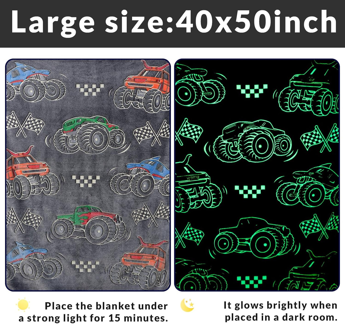 2-6, 40"x50" OHOIT Truck Blanket for Boys, Construction Excavator Tractor Toddler Blanket, Kids Gifts for Boys, Glow