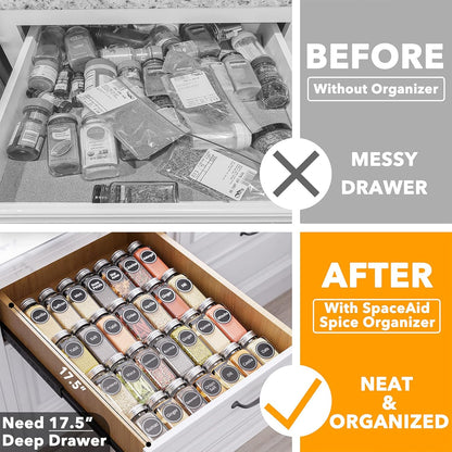 28 386 4 13" 17.5" SpaceAid Spice Drawer Organizer with Spice Jars, Spice Labels, Tier Seasoning Rack Tray Insert