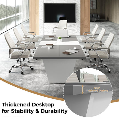 Nuipesn 10-ft Rectangular Conference Table, 119" Modern Boardroom Table for 10-12 People, 2" Thick Top with Center Cable Grommet, Two-Tone Dark Gray & White