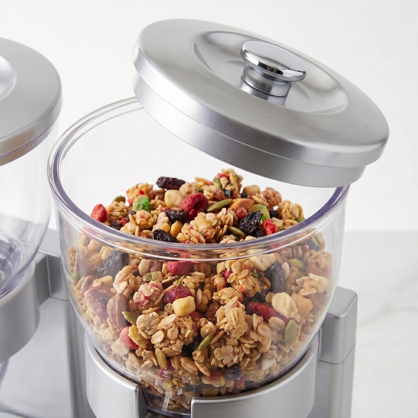 Honey-Can-Do Zevro Indispensable Single Dry Food Dispenser – Countertop Cereal Dispenser with Portion Control, 17.5 oz Capacity, Airtight BPA-Free Food Storage, Silver