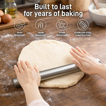 Zulay Kitchen 15.9 inch Professional Stainless Steel Rolling Pin - Lightweight Metal French Rolling Pin - Perfect for Baking, Fondant, Pizza Dough Roller, Dumpling