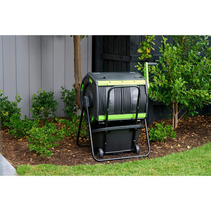 HomeStock Compost Tumbler 48 Gallon Dual Compartment - Geared Rotation & Cart Access