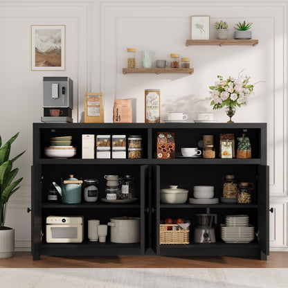 IDEALHOUSE Buffet Sideboard Cabinet with Storage, 55" Large Farmhouse Kitchen Storage Cabinet with 4 Doors & Adjustable Shelves, Wood Coffee Bar Cabinet for Kitchen, Dining Room, Living Room