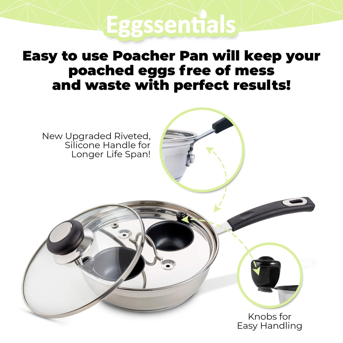 Eggssentials Egg Poacher Pan Nonstick Coating - Poached Egg Cooker, Stainless Steel Egg Poaching Pan PFOA Free with Spatula, Poached Egg Maker, Egg Poachers Cookware