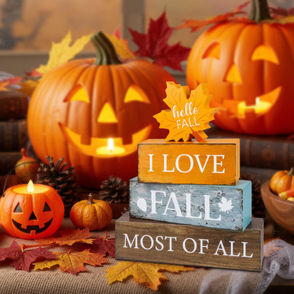 4 Pcs Fall Wooden Tiered Tray Decor, Fall Table Centerpiece for Fall Party Kitchen
