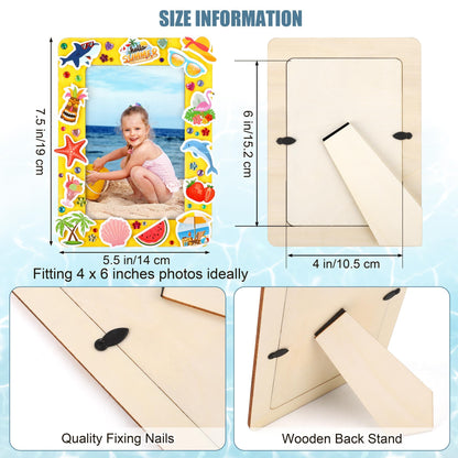 Fovths 24 Packs Summer Picture Frame Painting Craft Kit with 150 Stickers 2 Rhinestone Stickers Painting Tools Set 4 Brushes for DIY Kids Crafts Decorate