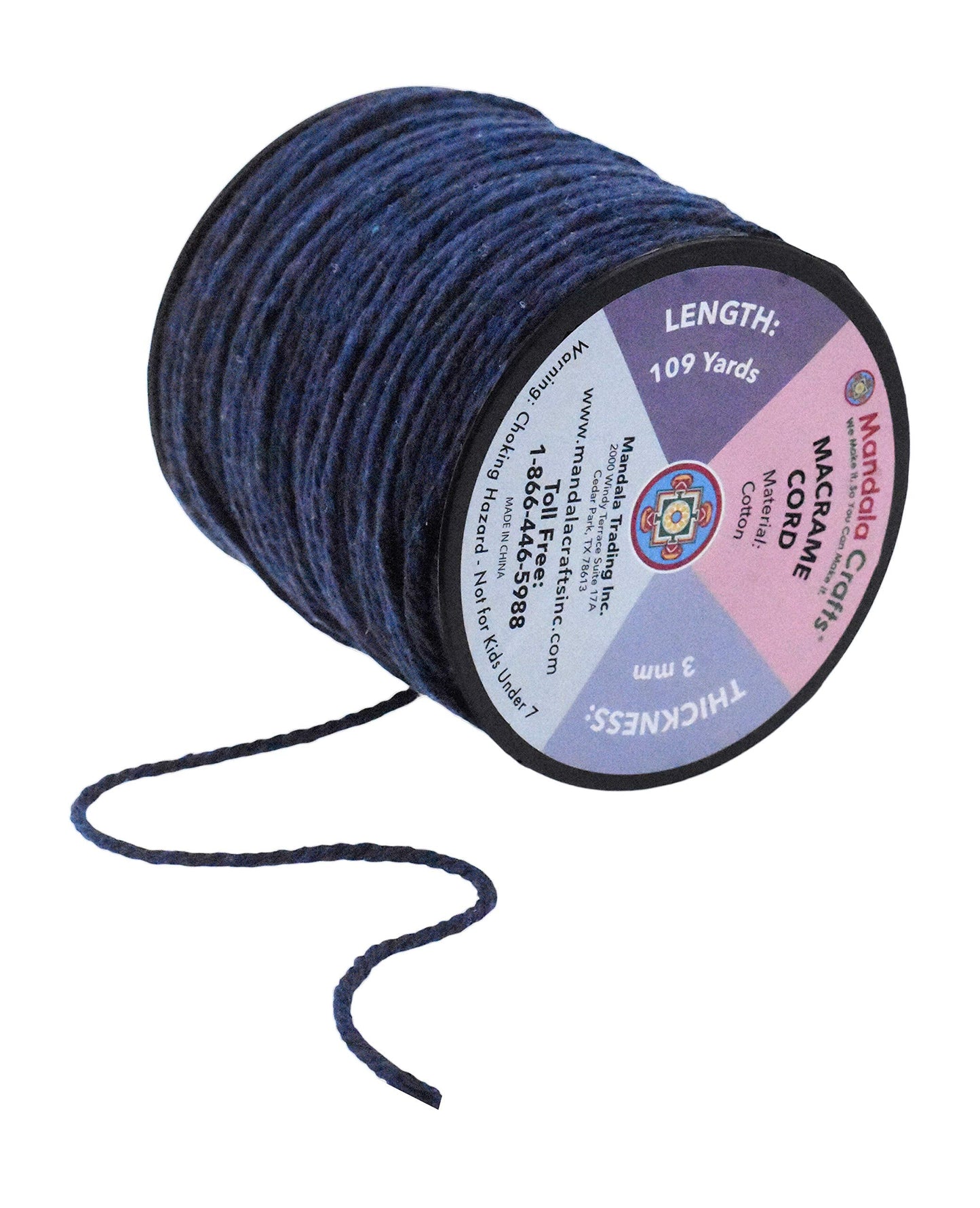Mandala Crafts Navy Blue Macrame Cord 3mm 3 Strands Twisted Cotton Cord Macrame Supplies - 109 Yds Cotton String Macrame Rope for Crafts Wall Hanging Plant Hangers