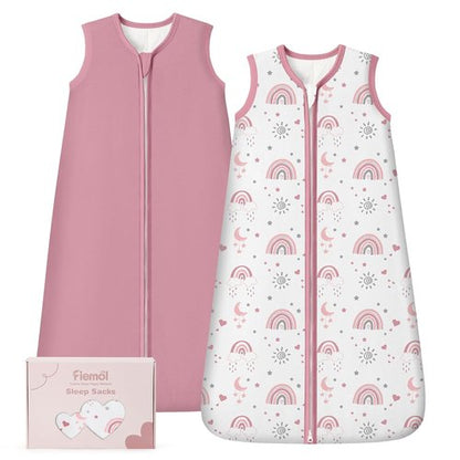 Bamboo Rayon Baby Sleep Sack - Soft 1.0 Tog Wearable Blanket for 6-12 Months | 2-Pack Pink Rainbow