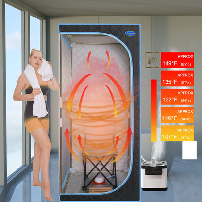 Person Steam Sauna for Men, Portable Sauna Tent for Women, 31.5"W Full Body Foldable Saunas Box with Steamer, Folding Chair, Stainless Steel Pipes Connector, for Home Apartment Spa Indoor, Black
