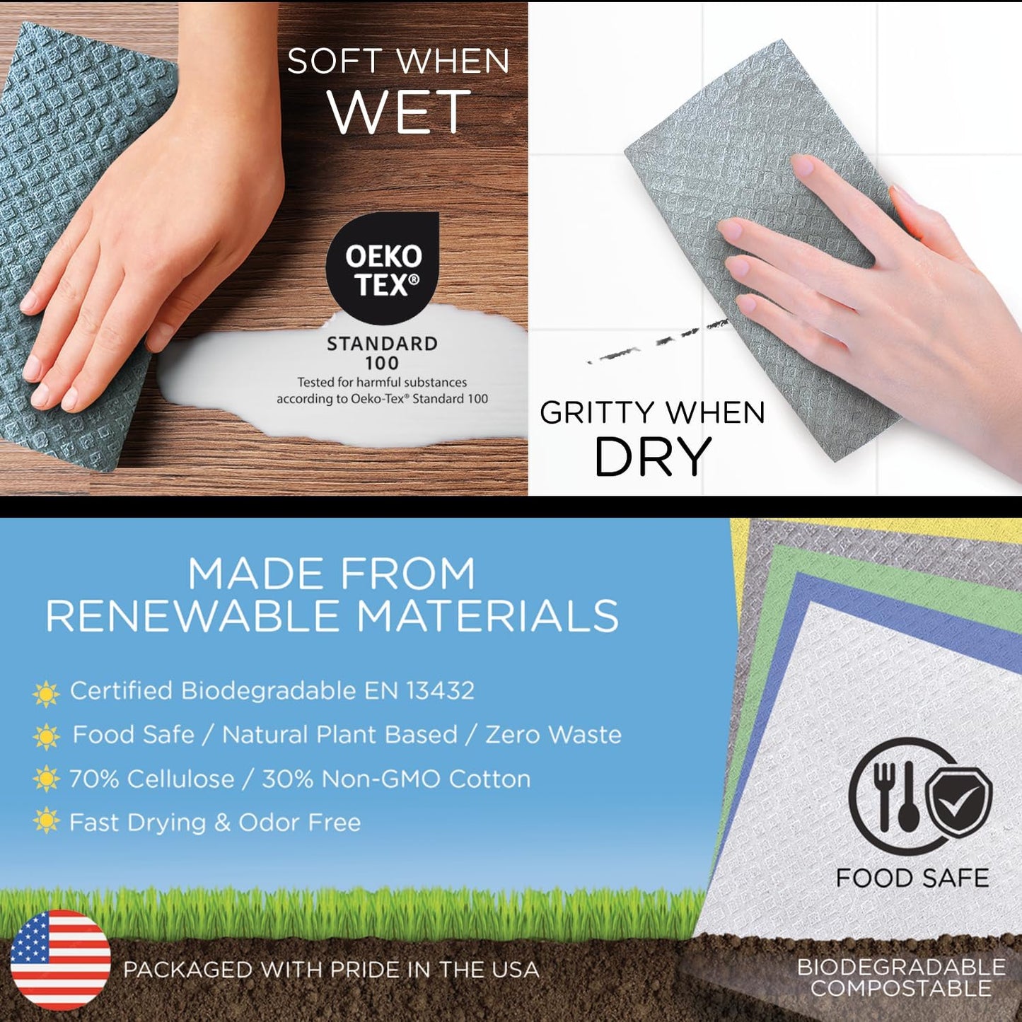 12 11" 10", Swedish Dishcloths for Kitchen XL, Sheet Roll, Biodegradable & Compostable, Reusable Paper Towel Cleaning