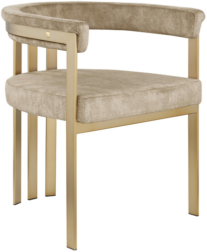 Meridian Furniture 595Beige-C Marcello Collection Modern | Contemporary Velvet Upholstered Dining Chair with Brushed Brass Iron Frame, 23.5" W x 21.75" D x 27.75" H, Beige, Set of 2